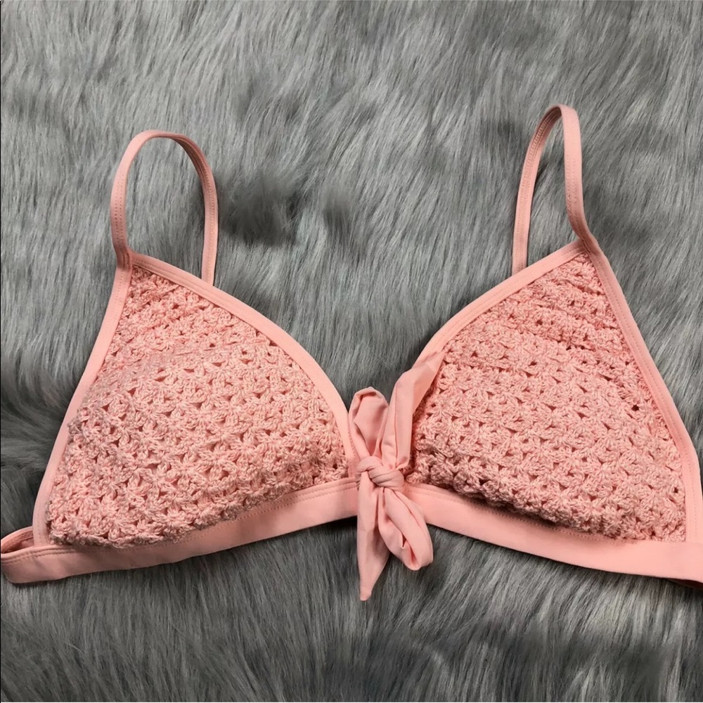 Xhilaration Pink Crochet Triangle Bikini Top Sz XL